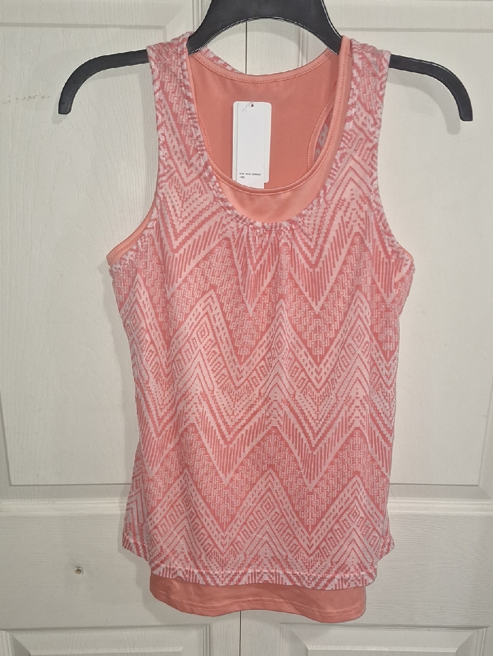 Kiwi Kate "Burnout" Chevron Layered Tank Top - Coral Orange - S